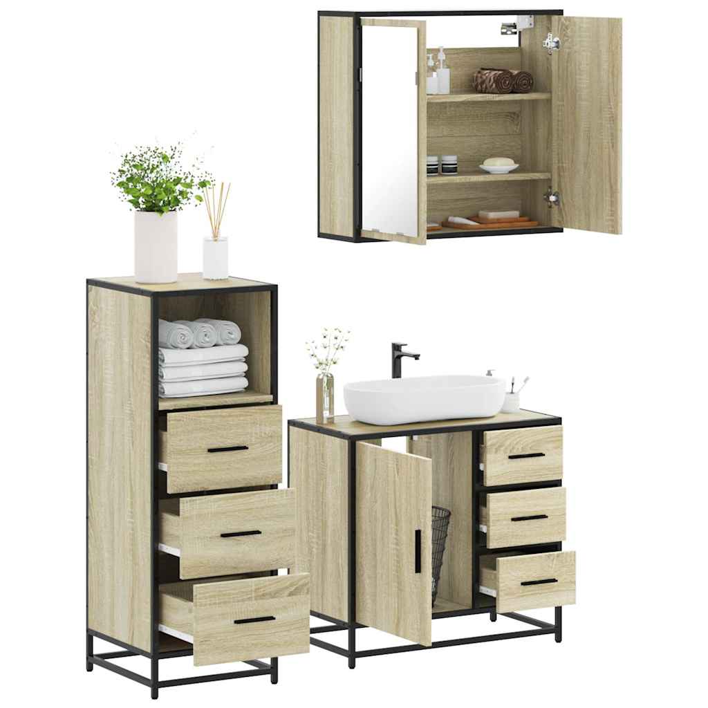 Set Mobili Da Bagno 3 Pz Rovere Sonoma In Legno Multistrato