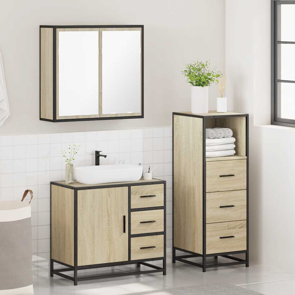 Set Mobili Da Bagno 3 Pz Rovere Sonoma In Legno Multistrato - Image 4