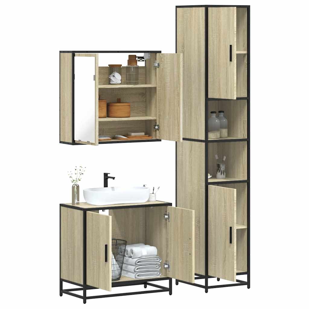 Set Mobili Da Bagno 3 Pz Rovere Sonoma In Legno Multistrato