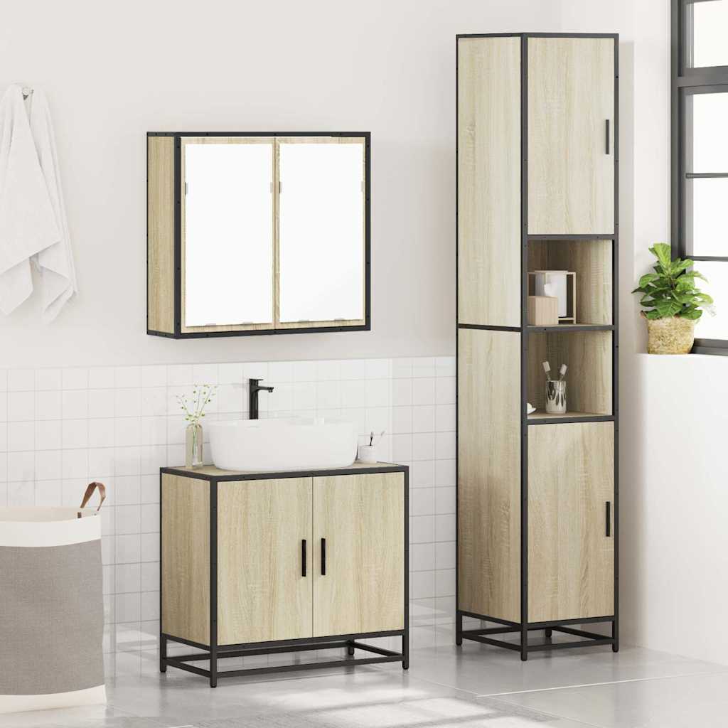 Set Mobili Da Bagno 3 Pz Rovere Sonoma In Legno Multistrato - Image 4