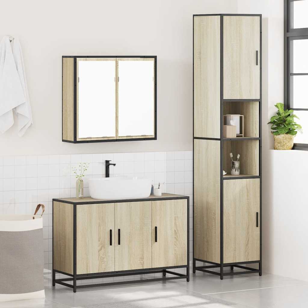 Set Mobili Da Bagno 3 Pz Rovere Sonoma In Legno Multistrato - Image 4