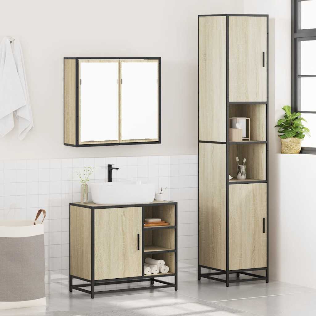 Set Mobili Da Bagno 3 Pz Rovere Sonoma In Legno Multistrato - Image 4