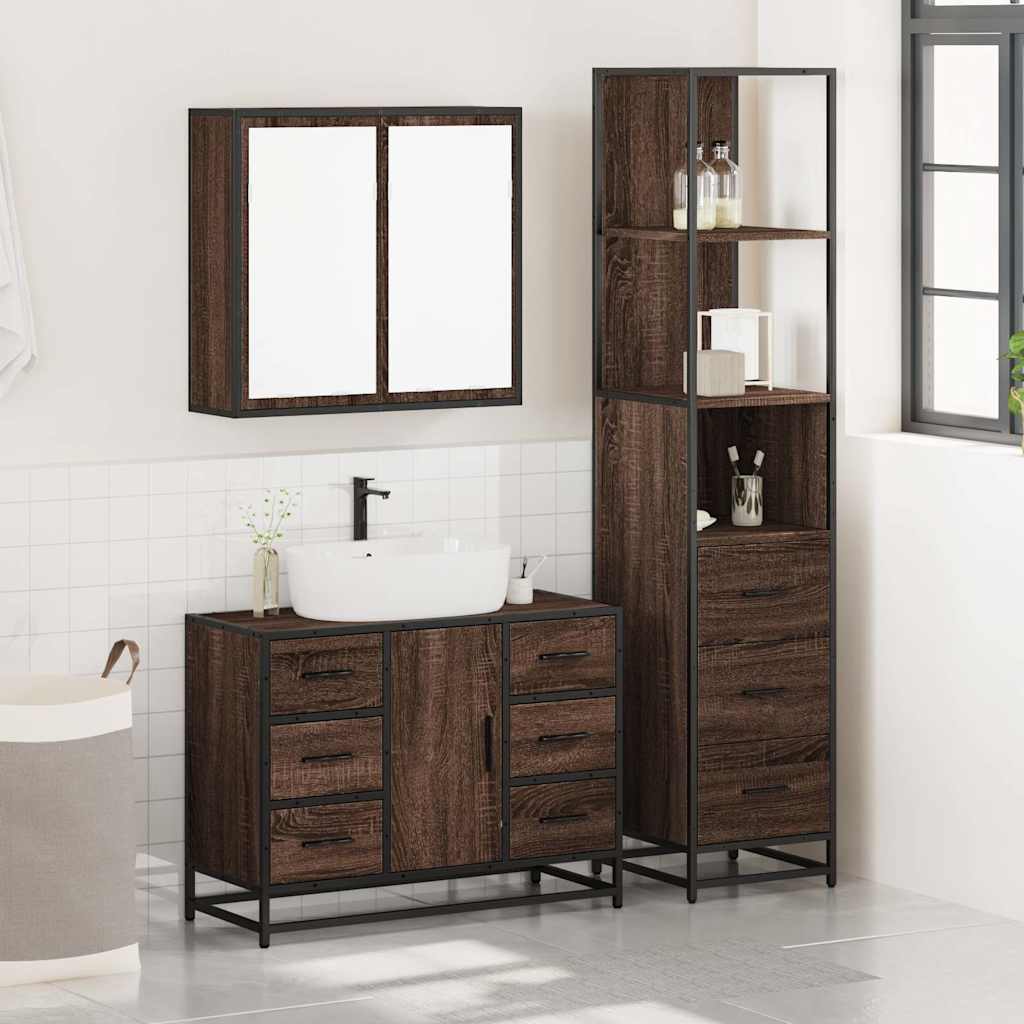 Set Mobili Da Bagno 3 Pz Rovere Marrone In Legno Multistrato - Image 3