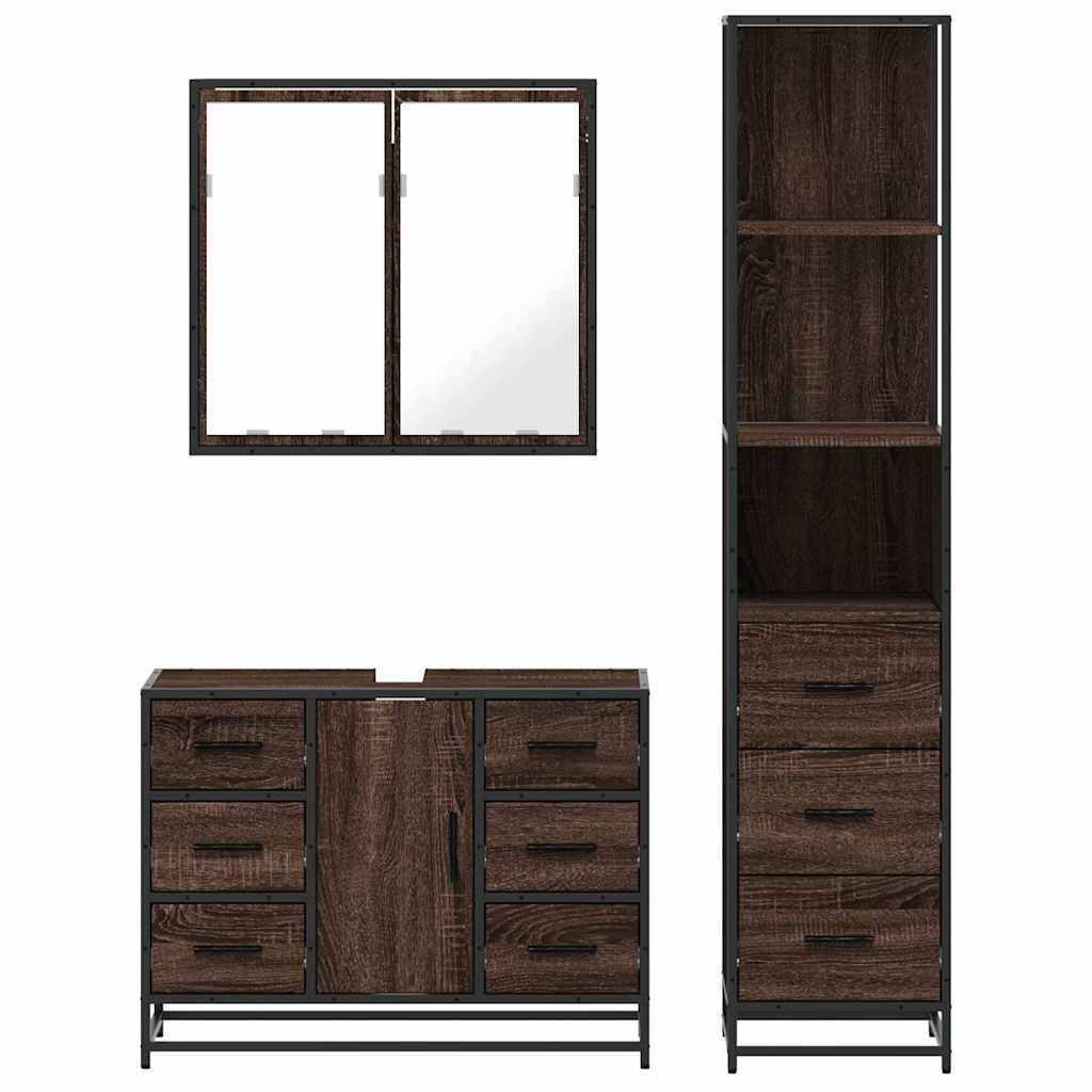 Set Mobili Da Bagno 3 Pz Rovere Marrone In Legno Multistrato - Image 5