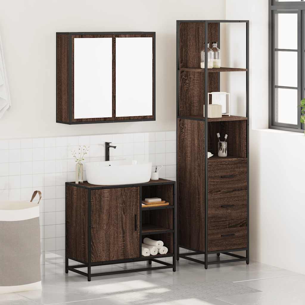 Set Mobili Da Bagno 3 Pz Rovere Marrone In Legno Multistrato - Image 3