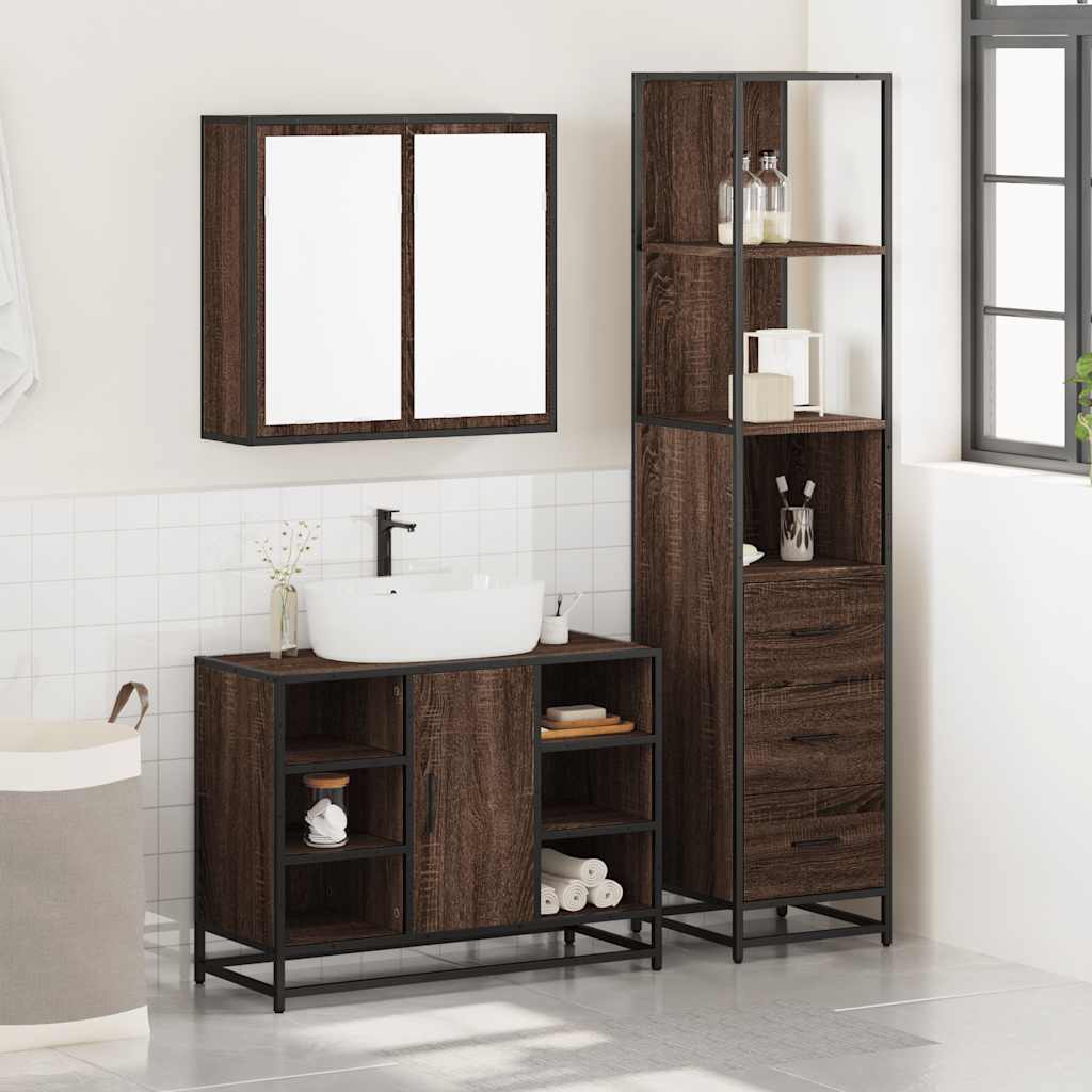 Set Mobili Da Bagno 3 Pz Rovere Marrone In Legno Multistrato - Image 3