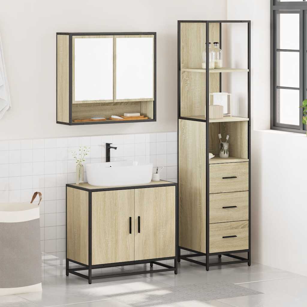 Set Mobili Da Bagno 3 Pz Rovere Sonoma In Legno Multistrato - Image 3