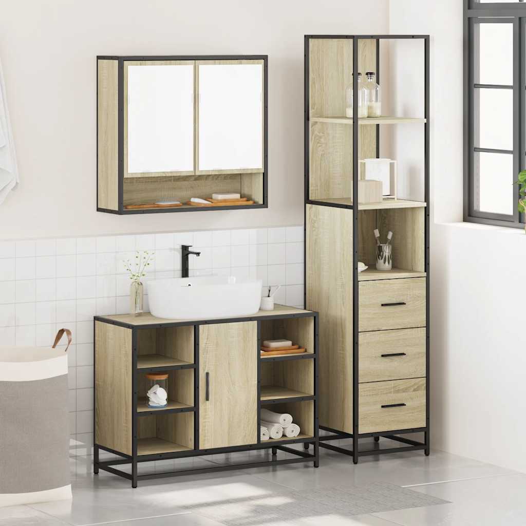 Set Mobili Da Bagno 3 Pz Rovere Sonoma In Legno Multistrato - Image 3
