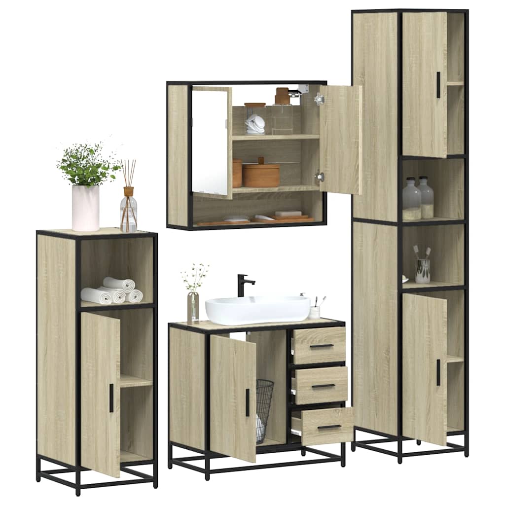 Set Mobili Da Bagno 4 Pz Rovere Sonoma In Legno Multistrato