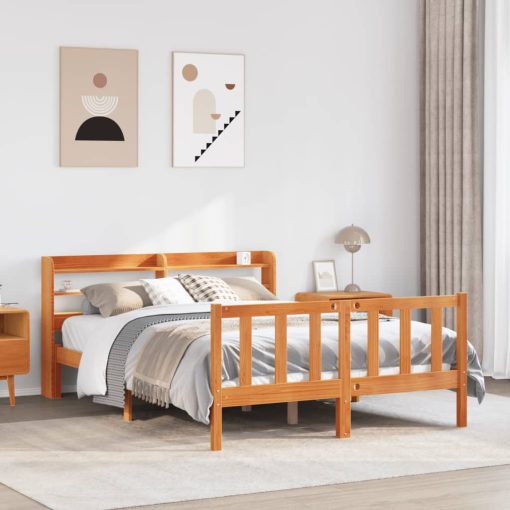 Giroletto Con Testiera Marrone Cera 140x190 Cm Massello Pino