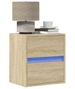 Comodino A Parete Con Luci Led Rovere Sonoma