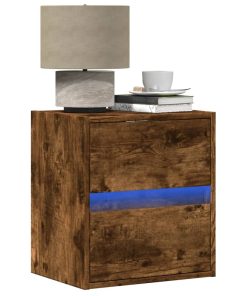 Comodino A Parete Con Luci Led Rovere Fumo