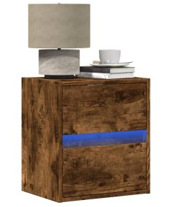Comodini A Parete Con Luci Led 2 Pz Rovere Fumo