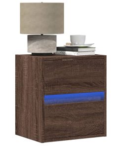 Comodini A Parete Con Luci Led 2 Pz Rovere Marrone