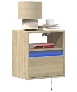 Comodino A Parete Con Luci Led Rovere Sonoma