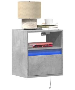 Comodini A Parete Con Luci Led 2 Pz Grigio Cemento