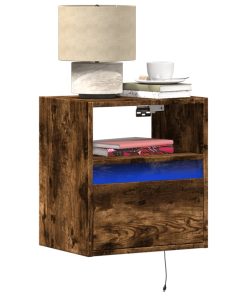 Comodino A Parete Con Luci Led Rovere Fumo