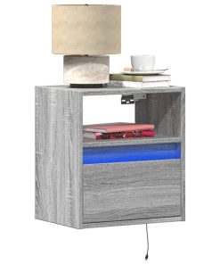 Comodini A Parete Con Luci Led 2 Pz Grigio Sonoma