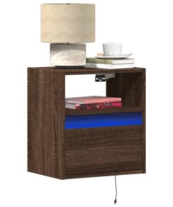 Comodino A Parete Con Luci Led Rovere Marrone