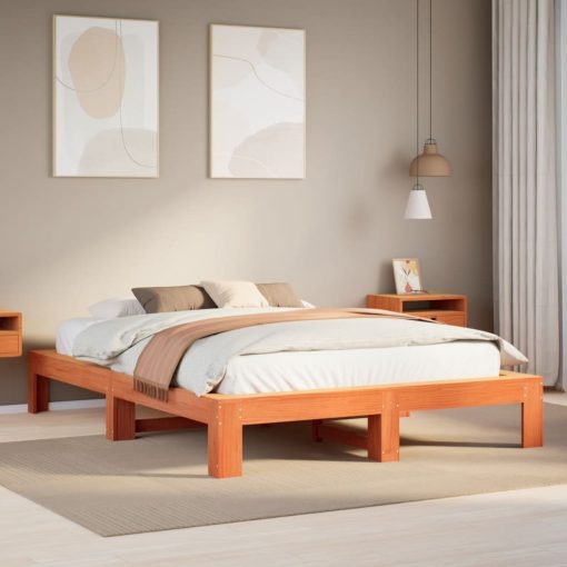 Letto Senza Materasso Marrone Cera 140x190 Cm In Legno Di Pino
