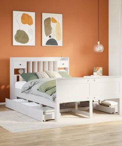 Letto Libreria Senza Materasso Bianco 140x190 Cm Legno Di Pino