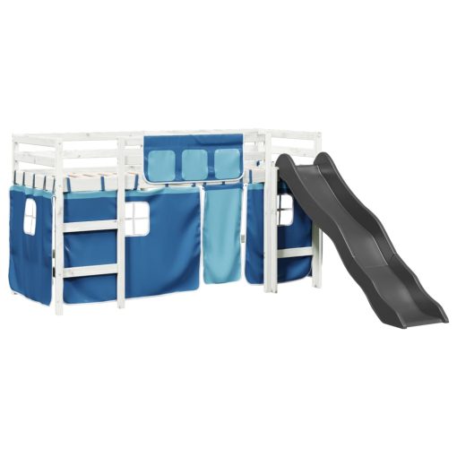 Letto A Soppalco Bambini Con Tende Blu 90x190 Cm Massello Pino - Image 2
