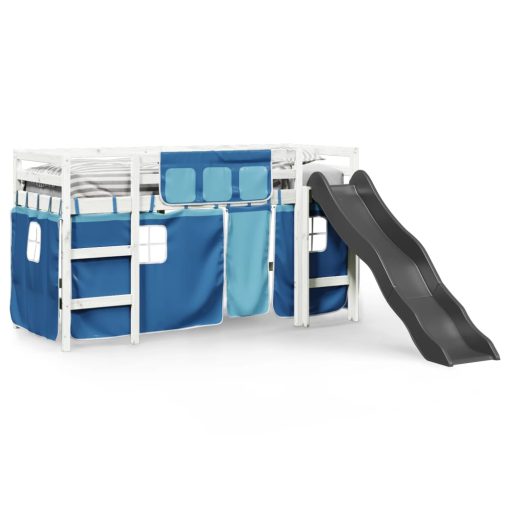 Letto A Soppalco Bambini Con Tende Blu 90x190 Cm Massello Pino - Image 3
