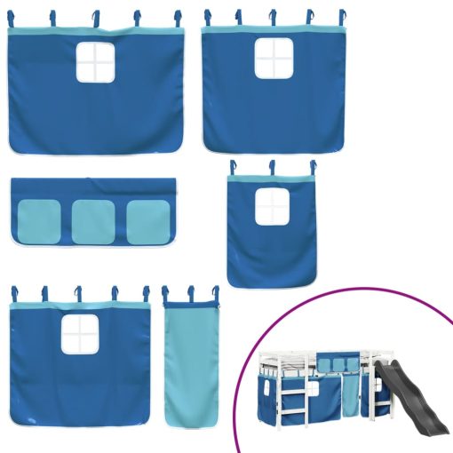 Letto A Soppalco Bambini Con Tende Blu 90x190 Cm Massello Pino - Image 5