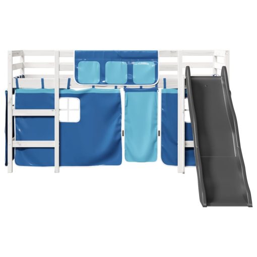 Letto A Soppalco Bambini Con Tende Blu 90x190 Cm Massello Pino - Image 6