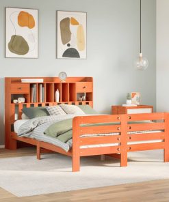 Letto Libreria Senza Materasso Marrone Cera 140x200 Cm In Pino