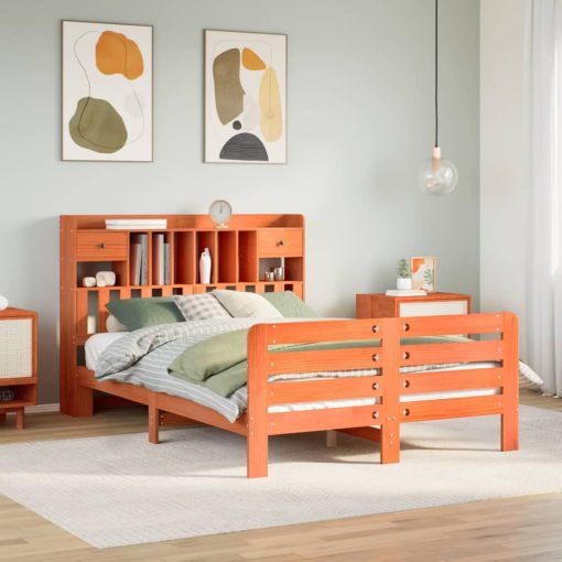 Letto Libreria Senza Materasso Marrone Cera 160x200 Cm In Pino