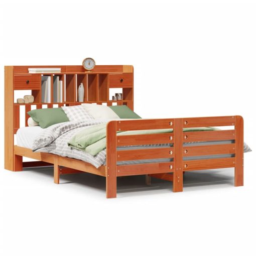 Letto Libreria Senza Materasso Marrone Cera 160x200 Cm In Pino - Image 2