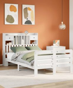 Letto Libreria Senza Materasso Bianco 135x190 Cm Legno Di Pino