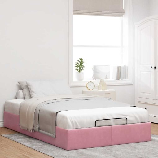 Struttura Letto Pouf Senza Materasso Rosa 120x200 Cm Velluto - Image 3