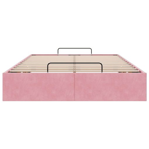 Struttura Letto Pouf Senza Materasso Rosa 120x200 Cm Velluto - Image 5