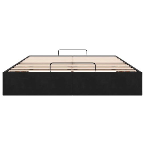 Struttura Letto Pouf Senza Materasso Nero 140x190 Cm In Velluto - Image 5
