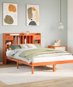 Letto Libreria Senza Materasso Marrone Cera 140x190 Cm In Pino