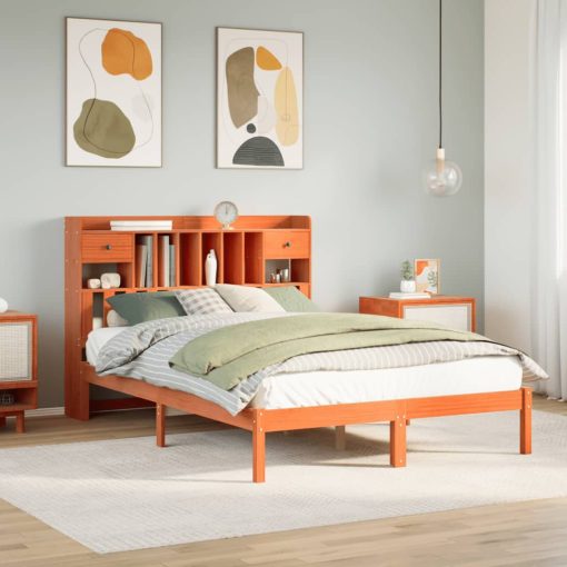 Letto Libreria Senza Materasso Marrone Cera 140x190 Cm In Pino