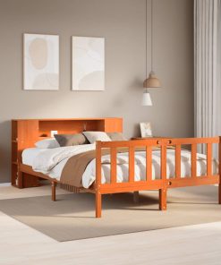 Letto Libreria Senza Materasso Marrone Cera 140x190 Cm In Pino