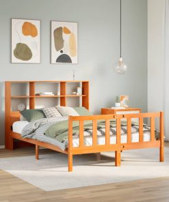 Letto Libreria Senza Materasso Marrone Cera 140x200 Cm In Pino
