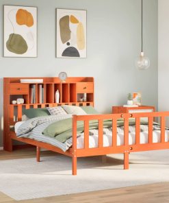 Letto Libreria Senza Materasso Marrone Cera 140x190 Cm In Pino