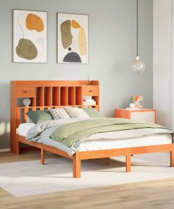 Letto Libreria Senza Materasso Marrone Cera 140x200 Cm In Pino