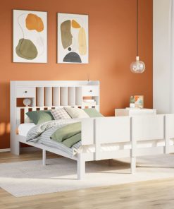 Letto Libreria Senza Materasso Bianco 140x190 Cm Legno Di Pino