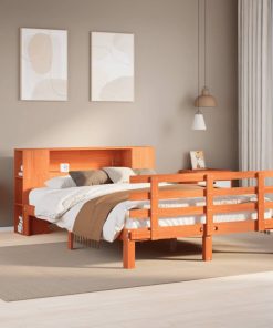 Letto Libreria Senza Materasso Marrone Cera 150x200 Cm In Pino