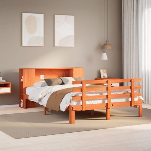 Letto Libreria Senza Materasso Marrone Cera 160x200 Cm In Pino