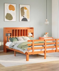 Letto Libreria Senza Materasso Marrone Cera 140x200 Cm In Pino