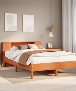 Letto Libreria Senza Materasso Marrone Cera 140x190 Cm In Pino