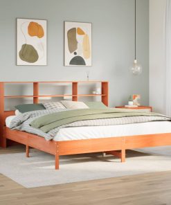 Letto Libreria Senza Materasso Marrone Cera 180x200 Cm In Pino