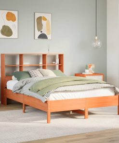 Letto Libreria Senza Materasso Marrone Cera 140x190 Cm In Pino