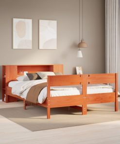Letto Libreria Senza Materasso Marrone Cera 140x190 Cm In Pino